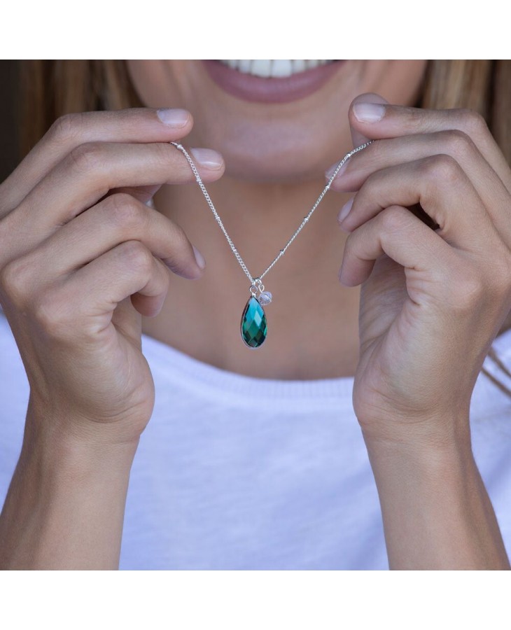 COAI Collana Donna In Argento 925 Con Ciondolo Goccia In Pietre Naturali - Agata, Quarzo Rosa O Malachite